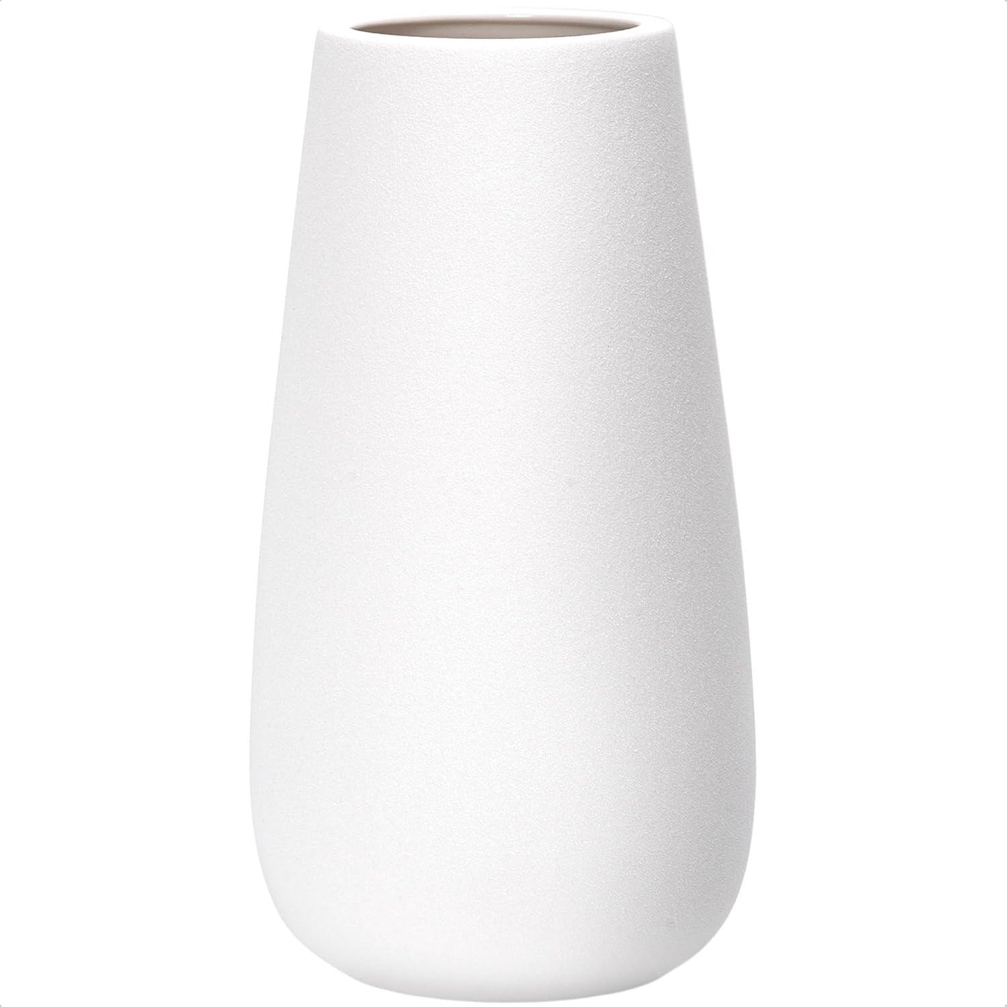 Textured White Elegant Oval Ceramic Vase for Flowers