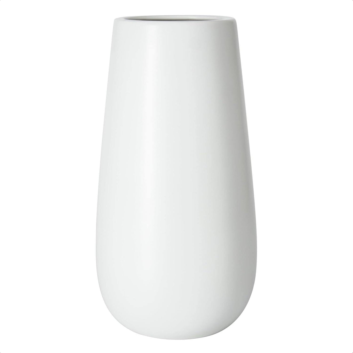 Textured White Elegant Oval Ceramic Vase for Flowers