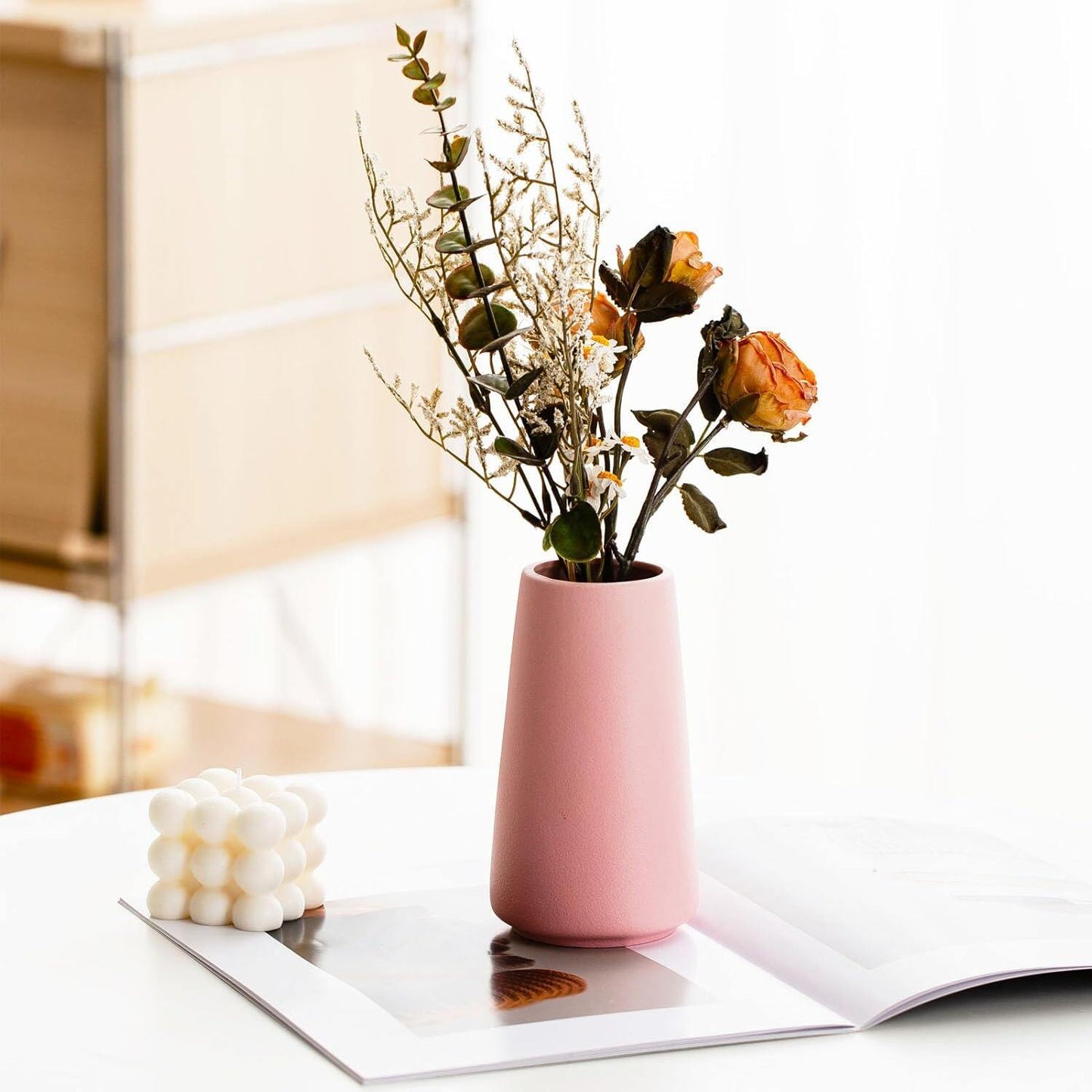 White Ceramic Flower vase, Vases for Pampas Grass